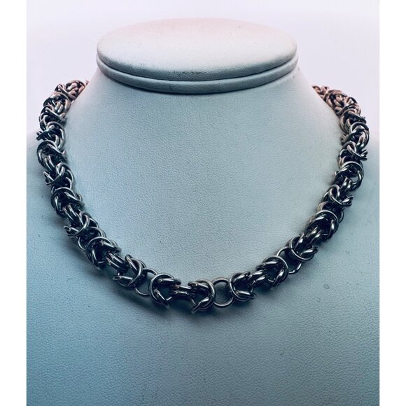 Estate Vintage Byzantine Sterling Silver 925 Necklace, Lobster Claw, 16" 42.6g H - Picture 2 of 8